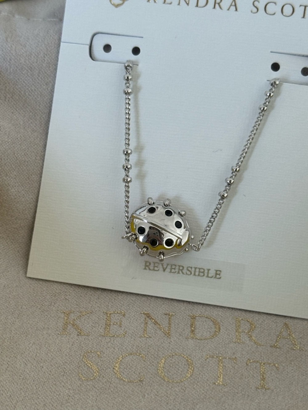 NWT Kendra Scott Reversible Red Ladybug Silver Pendant Necklace - Picture 7 of 9